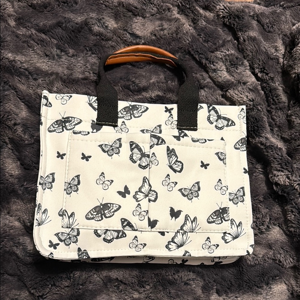 Butterfly Print Tote Bag - Black and White